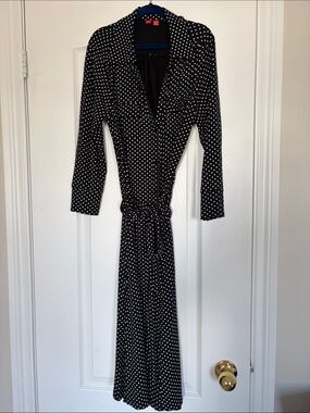 Esprit Black and White Polka Dot Long Sleeve Wrap Dress